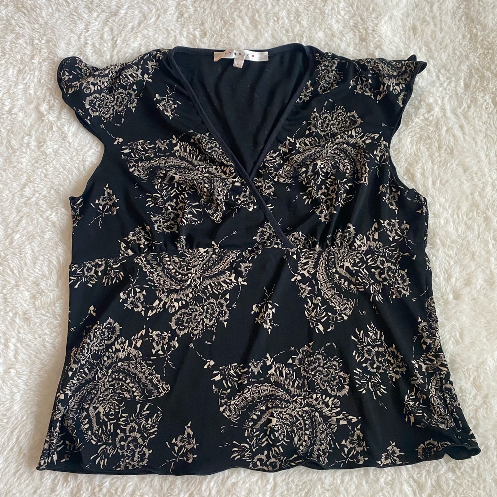Studio M Black and Cream Patterned Blouse